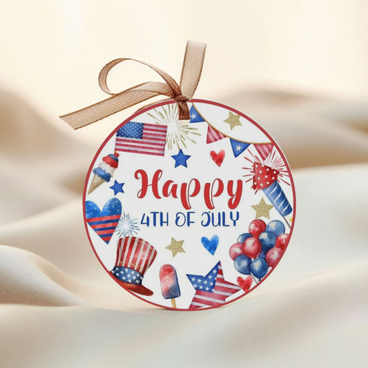 4th of July round favor tags