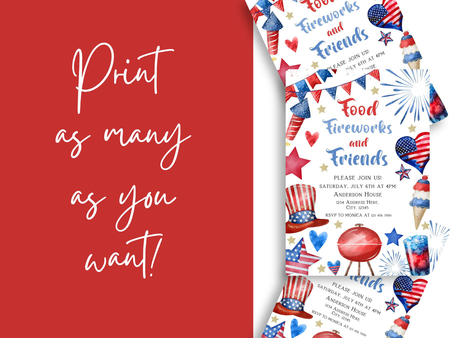 Customizable 4th of July BBQ and fireworks celebration invite