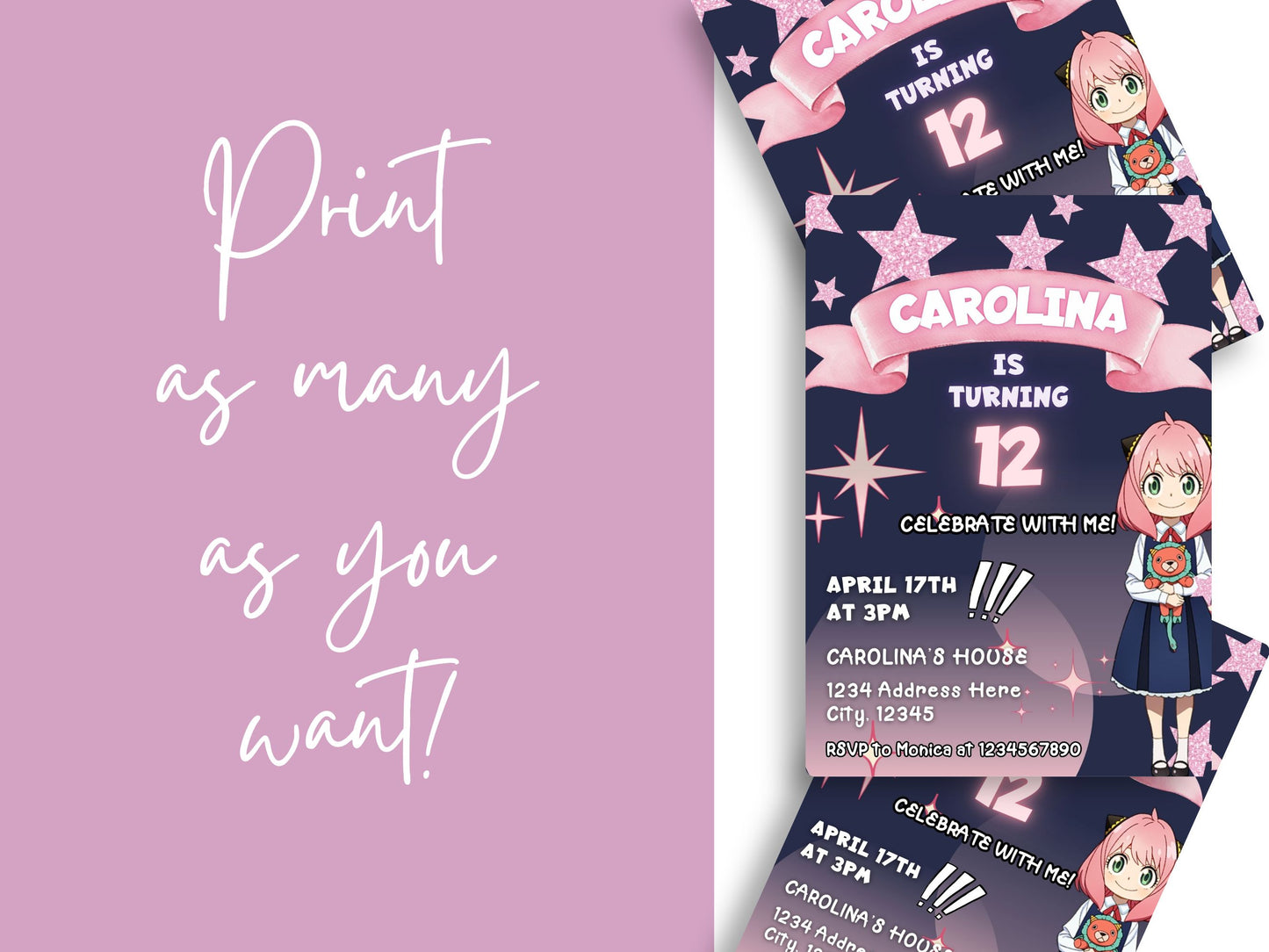 Anya Spy x Family Birthday Invitation - Canva Template