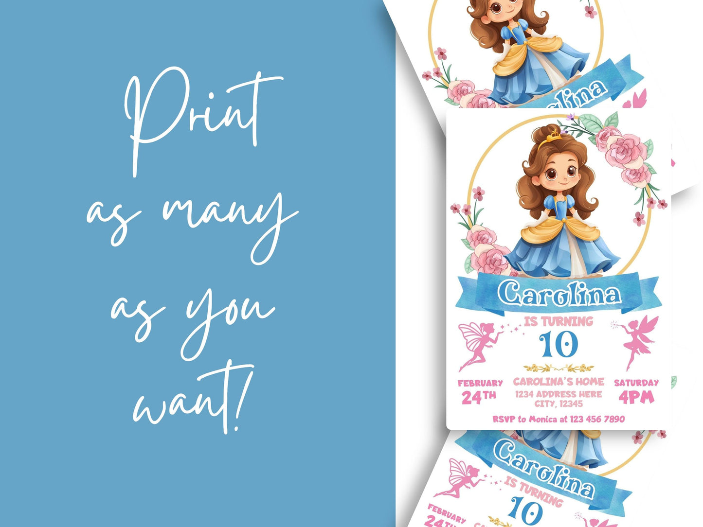 Cute Cinderella Birthday Invitation - Canva Template - Invitations - Mama Life Printables
