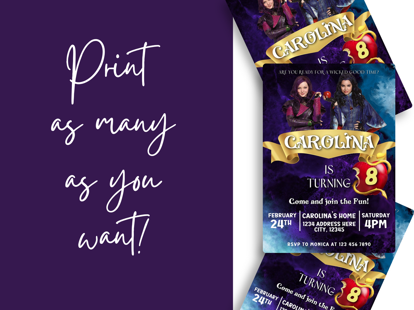 Disney Descendants Birthday Invitation featuring Mal and Evie