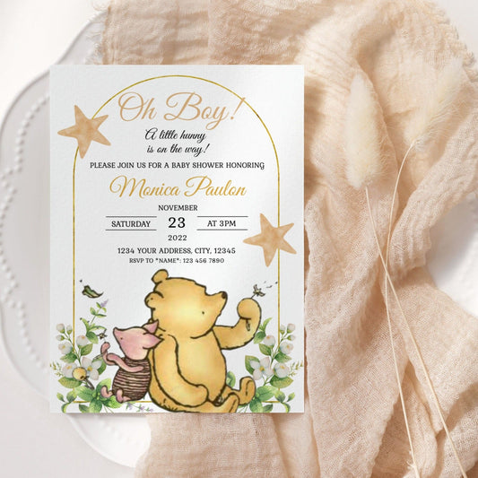 DIGITAL Classic Winnie the Pooh Baby Shower Invitation Template - Invitations - Mama Life Printables