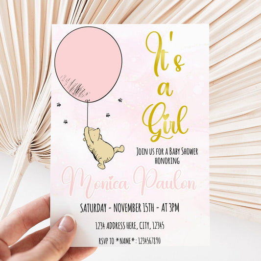 DIGITAL Winnie the Pooh Girl Baby Shower Invitation - Invitations - Mama Life Printables