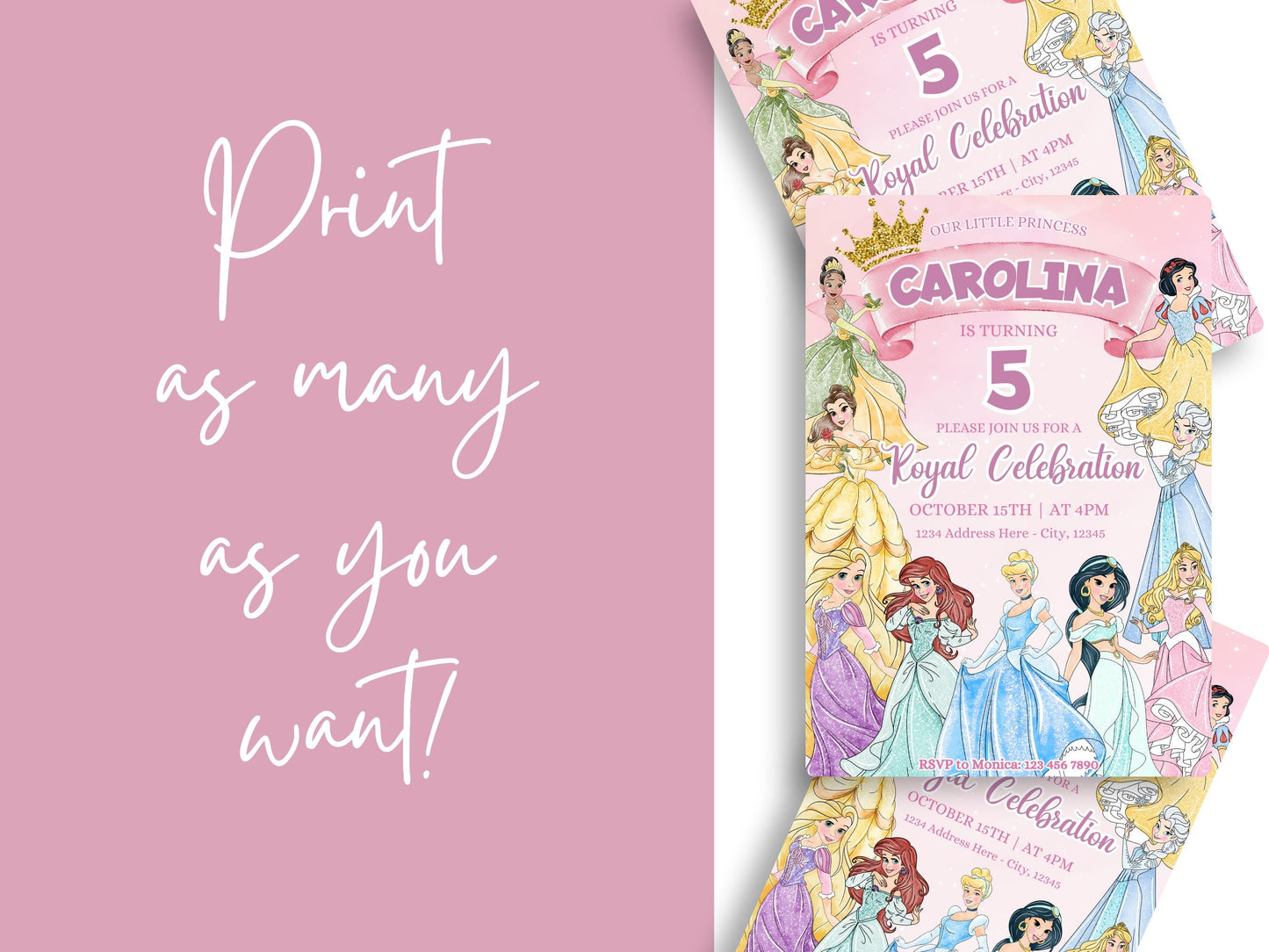 Disney Princess Birthday Invitation - Canva Template - Invitations - Mama Life Printables