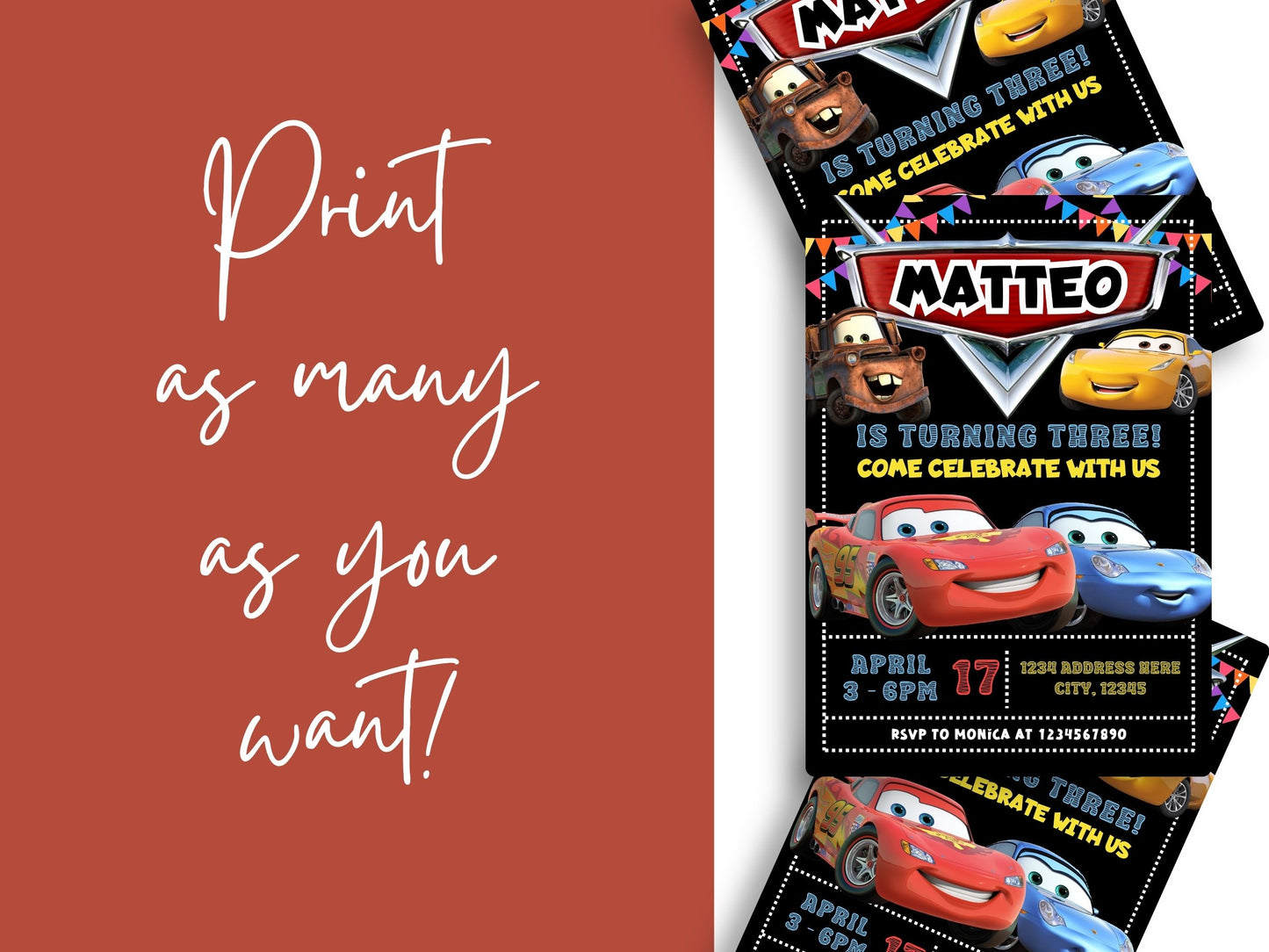 Disney Cars birthday invitation