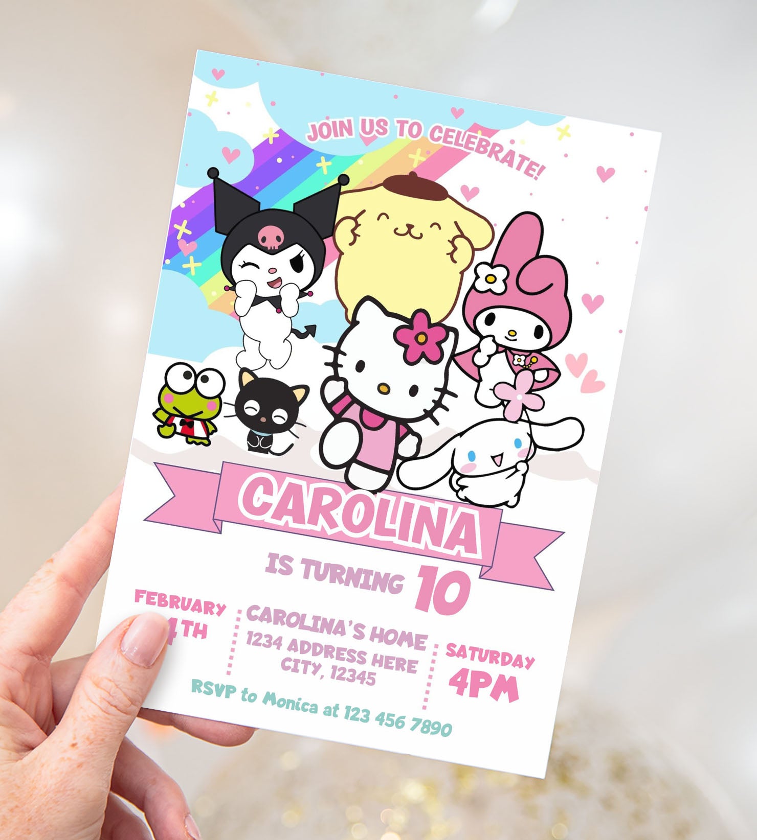 kitty and friends birthday invitation template