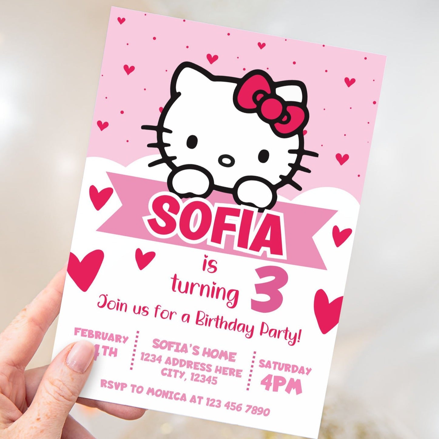 hello kitty editable birthday invitation