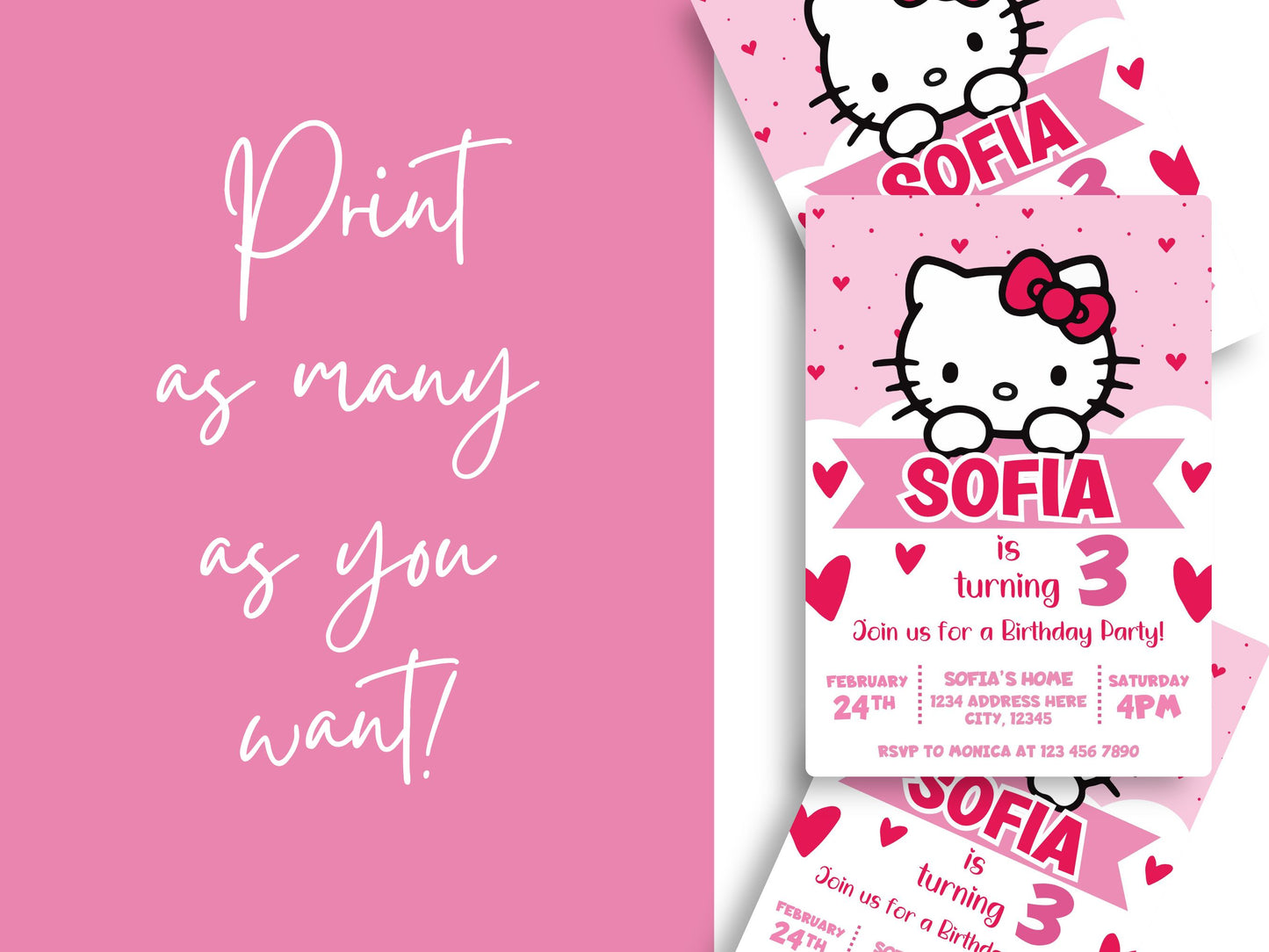 hello kitty editable birthday invitation