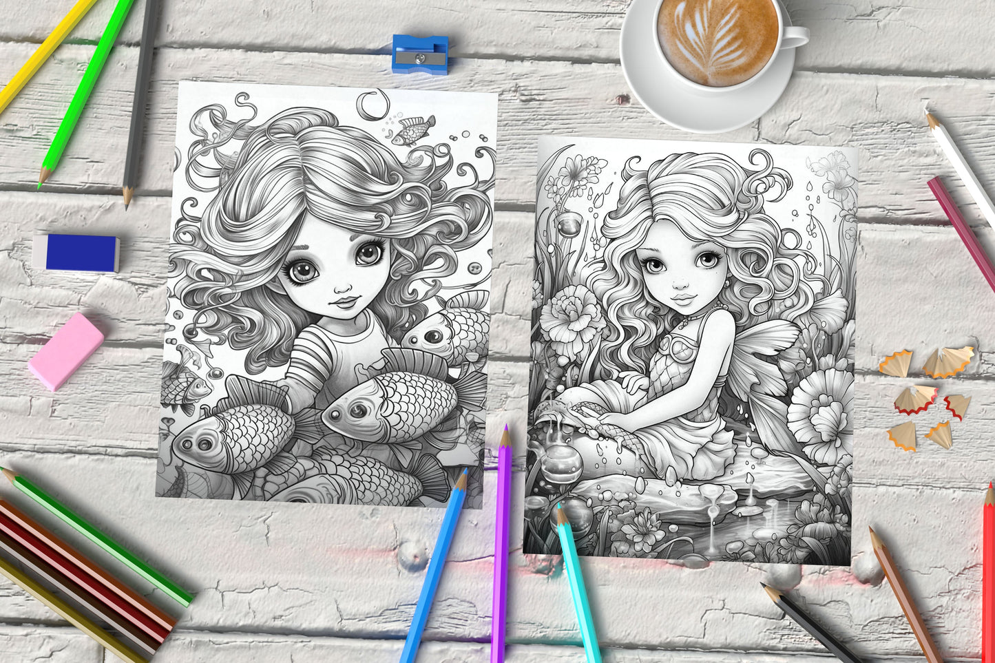 Mermaid & Fairies Coloring Pages for Adults - 90 Pages - Coloring Pages - Mama Life Printables