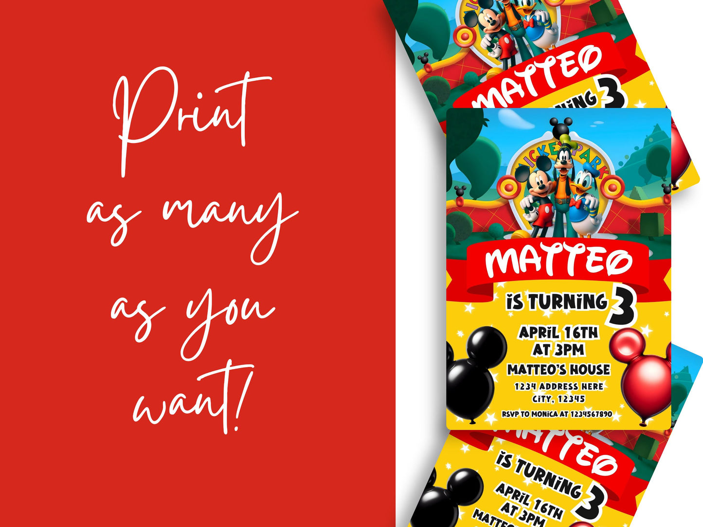 Editable Mickey Mouse invitation template