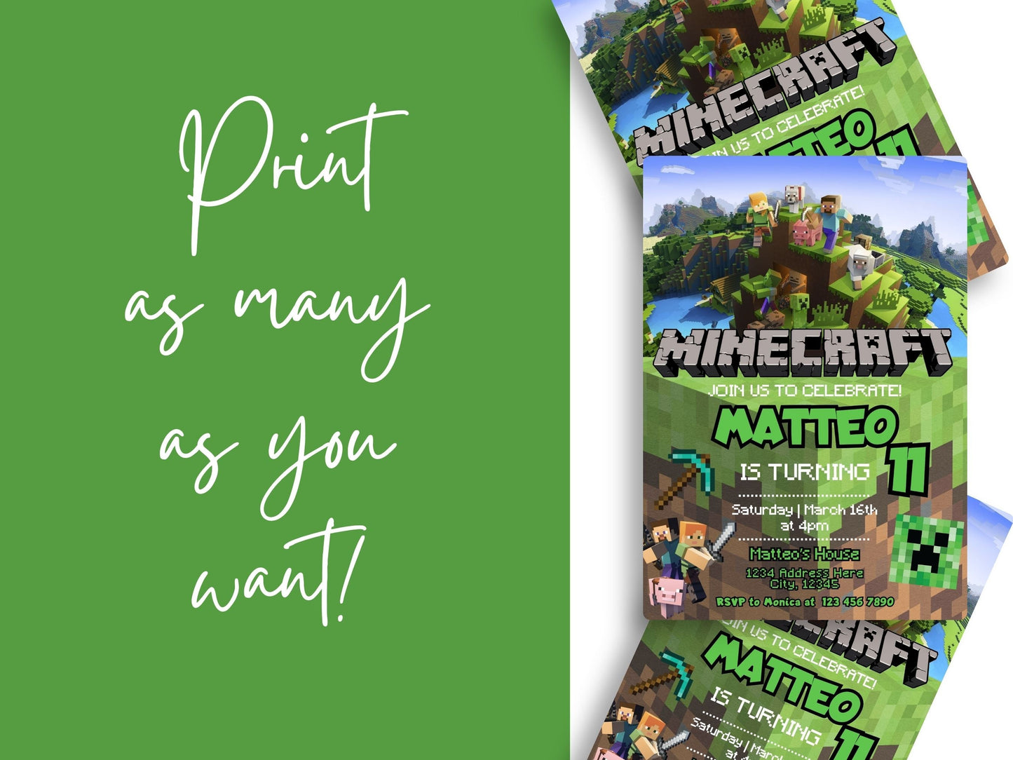 Minecraft Birthday Invitation - Canva Template - Invitations - Mama Life Printables