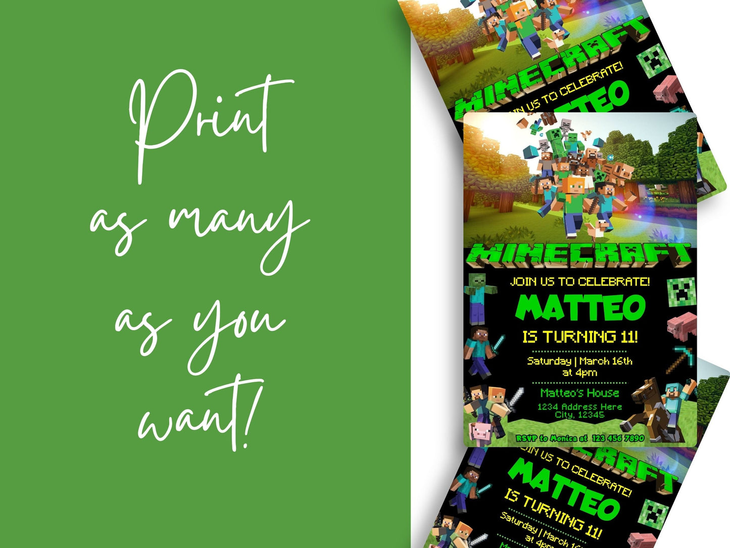 Minecraft Birthday Invitation - Canva Template - Invitations - Mama Life Printables