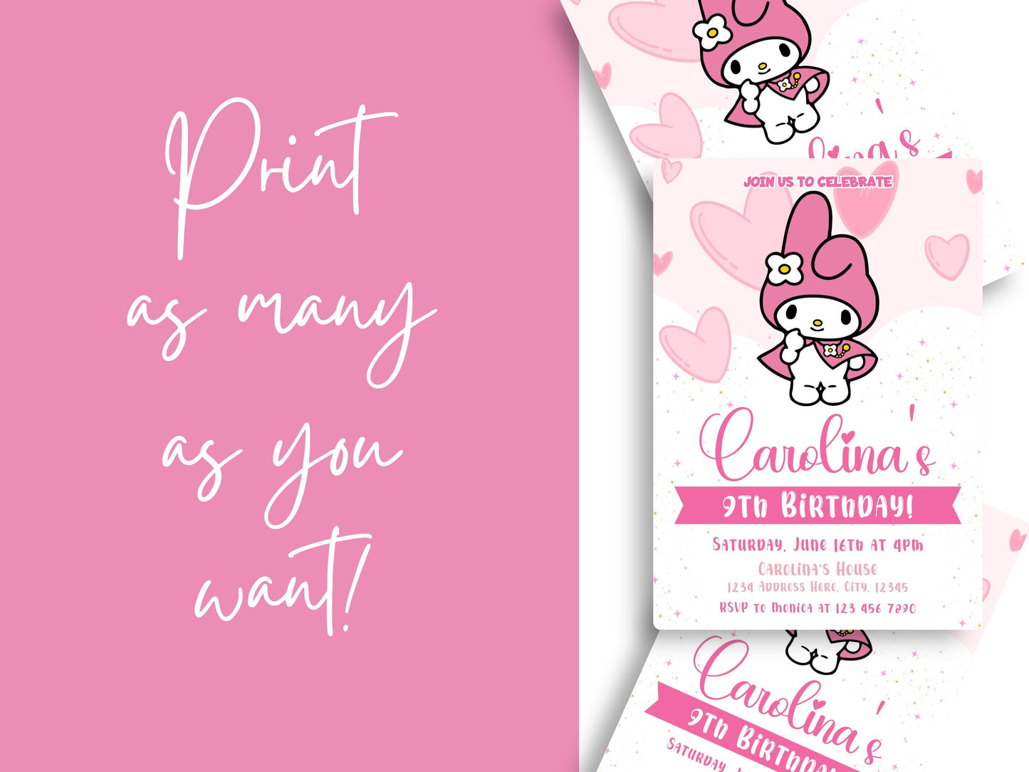 kawaii my melody birthday invitation template