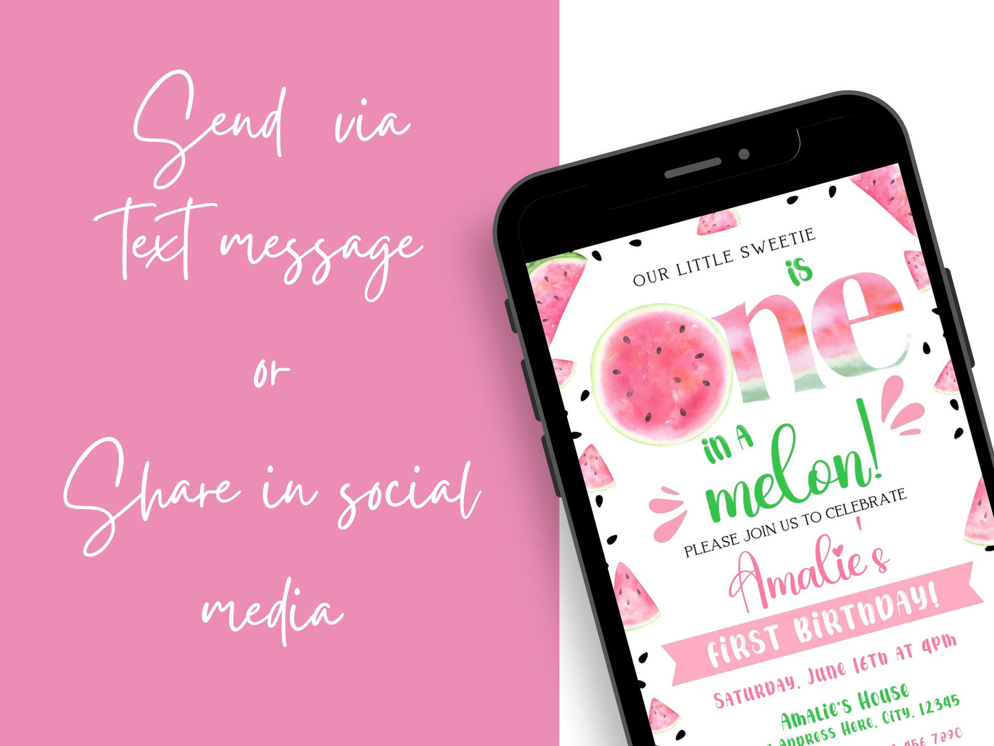 Charming Watermelon Design Invitation for Your Child's First Birthday