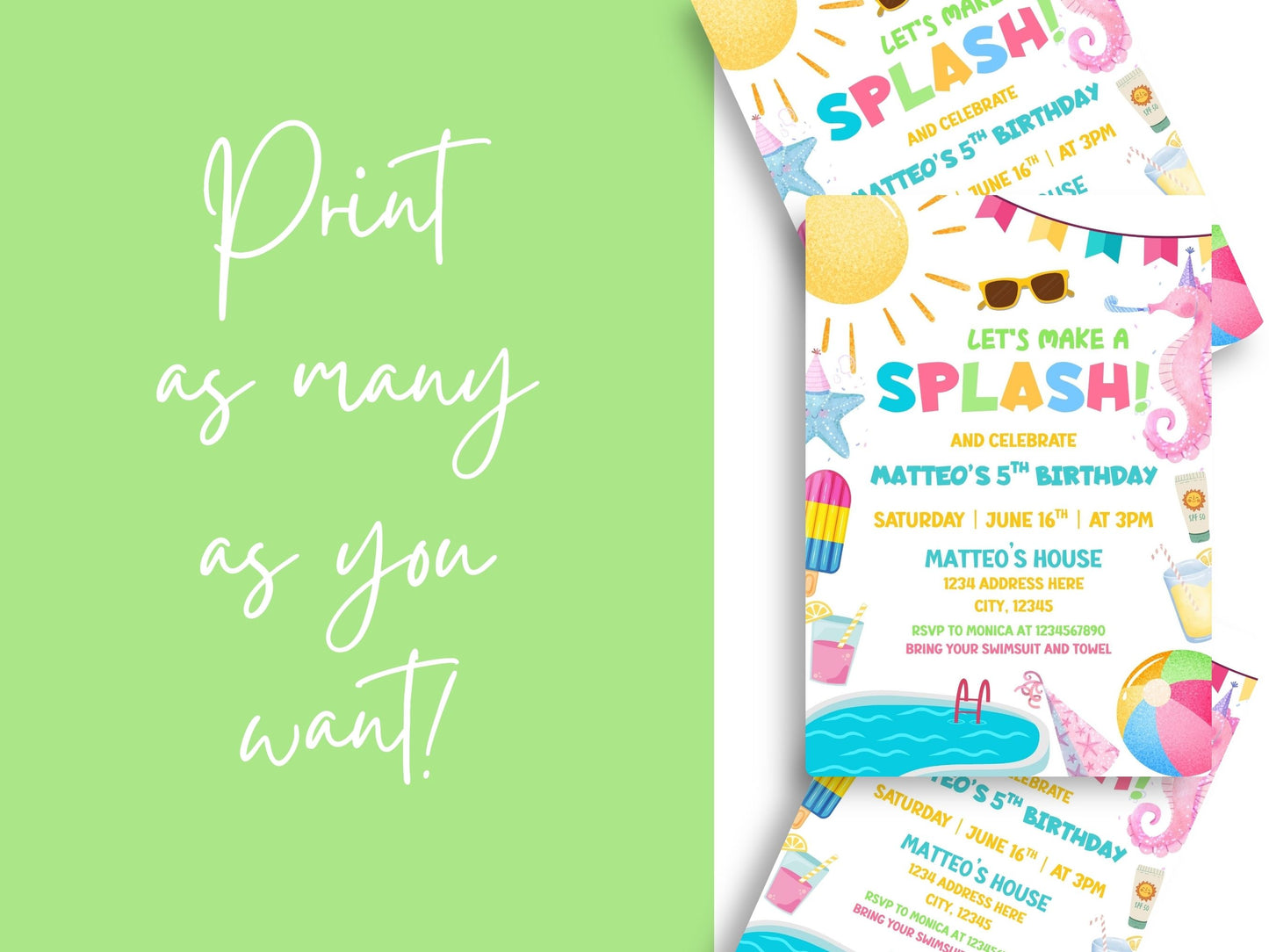 pool party kids birthday invitation