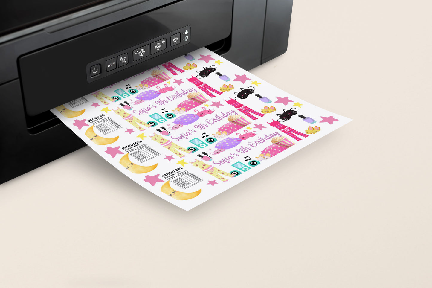 Popcorn & Pajamas Water Bottle Labels - Canva Template - Party Favors - Mama Life Printables