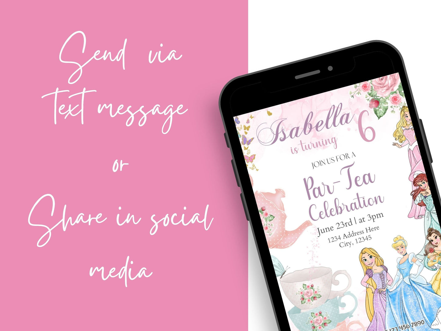 Tea Party Princess Invitation - Canva Template - Invitations - Mama Life Printables