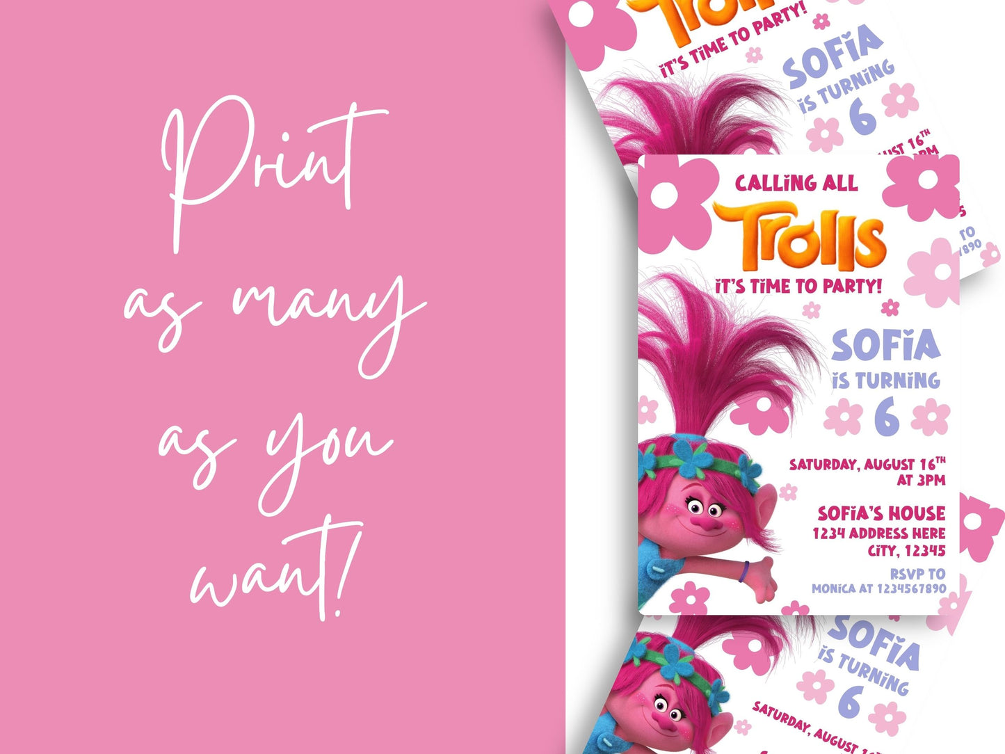 Trolls birthday party printable