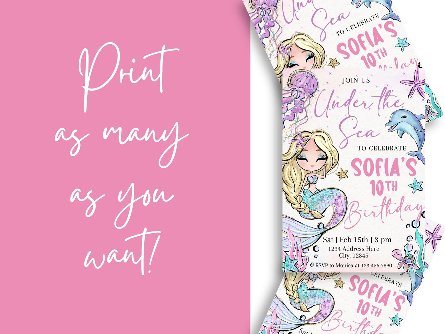 Under the Sea Glitter Mermaid Birthday Invitation - Canva Template - Invitations - Mama Life Printables