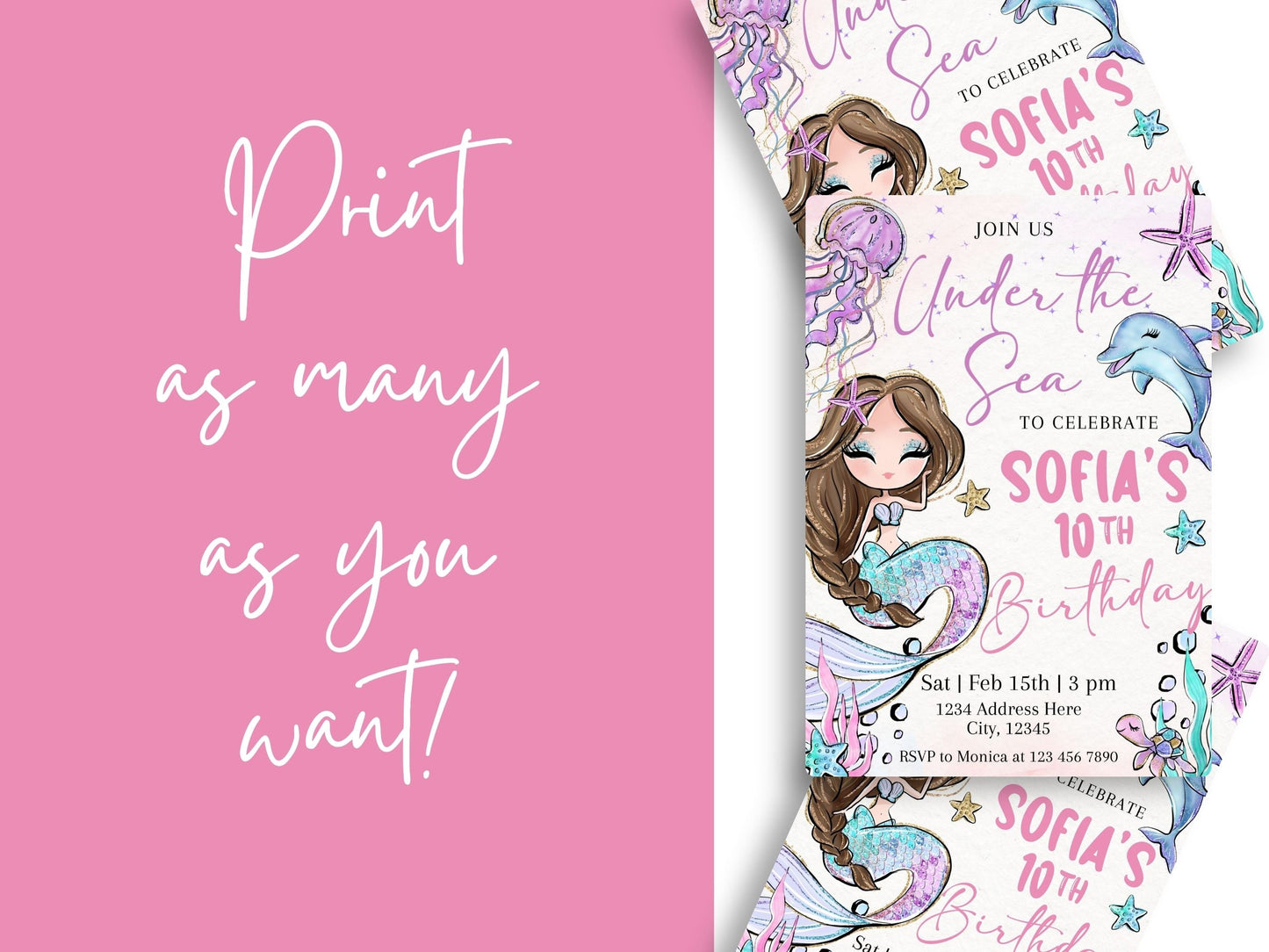 Under the Sea Glitter Mermaid Birthday Invitation - Canva Template - Invitations - Mama Life Printables