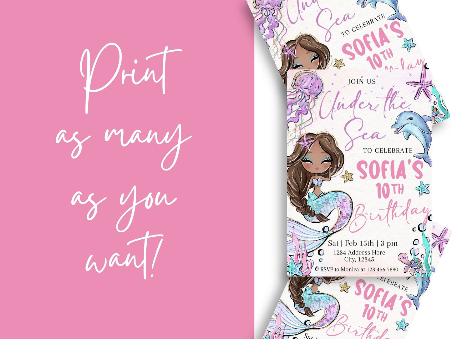 Under the Sea Glitter Mermaid Birthday Invitation - Canva Template - Invitations - Mama Life Printables