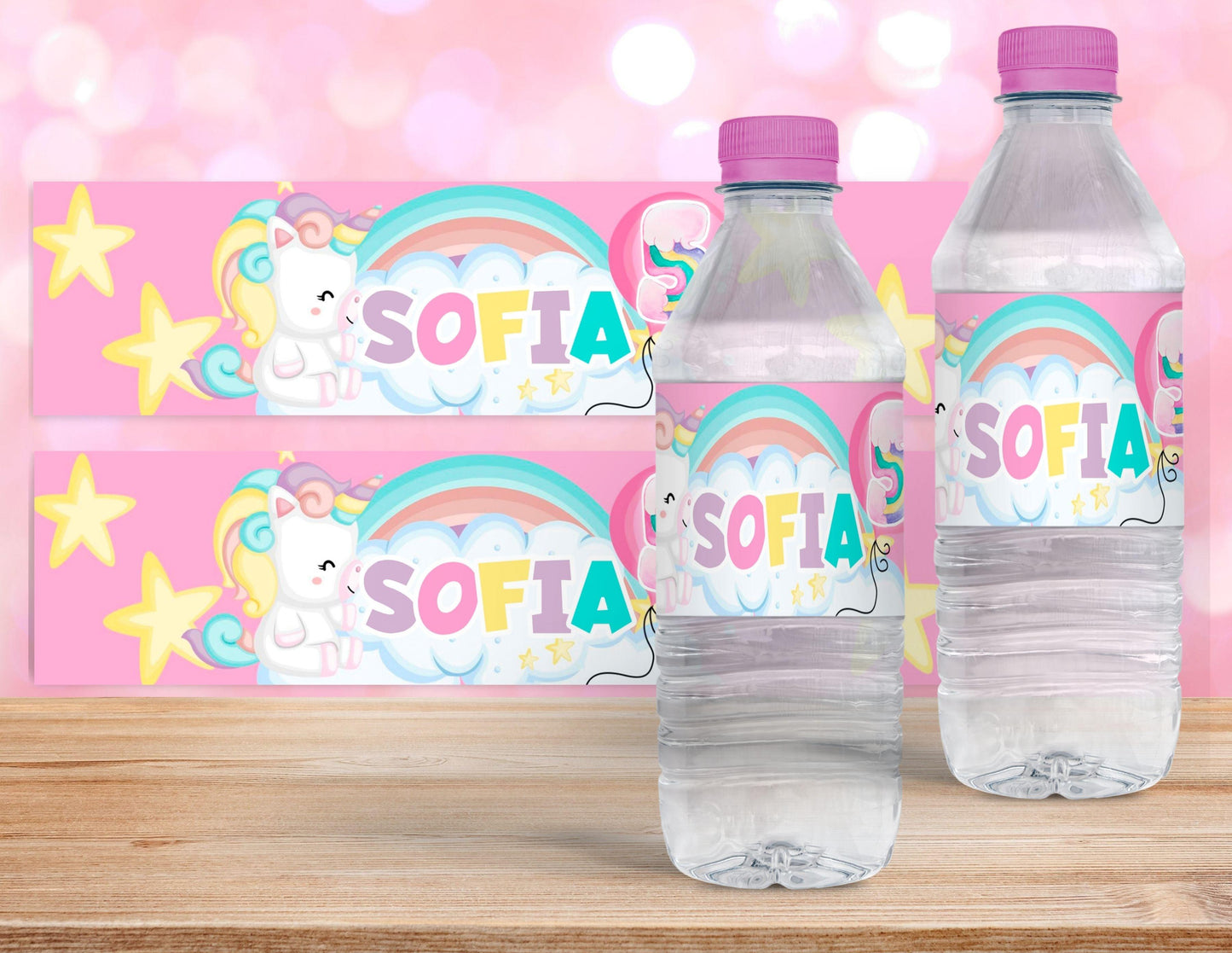 Unicorn and Rainbow Water Bottle Labels - Party Favors - Mama Life Printables