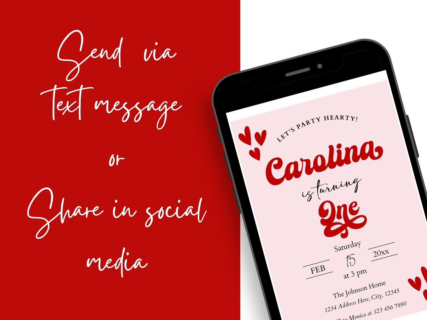 Valentine's Day 1st Birthday Invitation - Canva Template - Invitations - Mama Life Printables