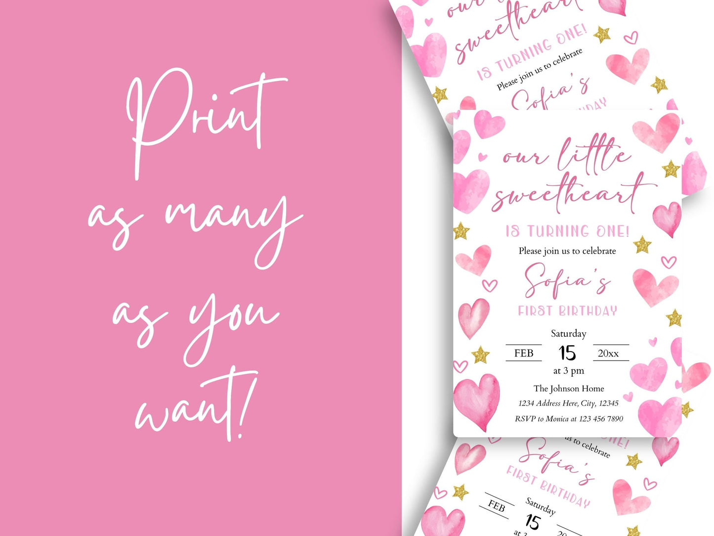 Valentine's Day 1st Birthday Invitation - Canva Template - Invitations - Mama Life Printables