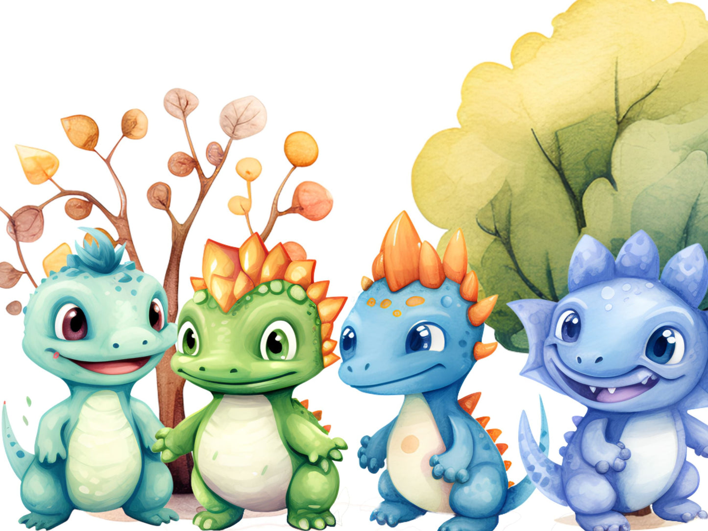 Watercolor Baby Dinosaurs PNG Cliparts Vol 2 - Digital Artwork - Mama Life Printables