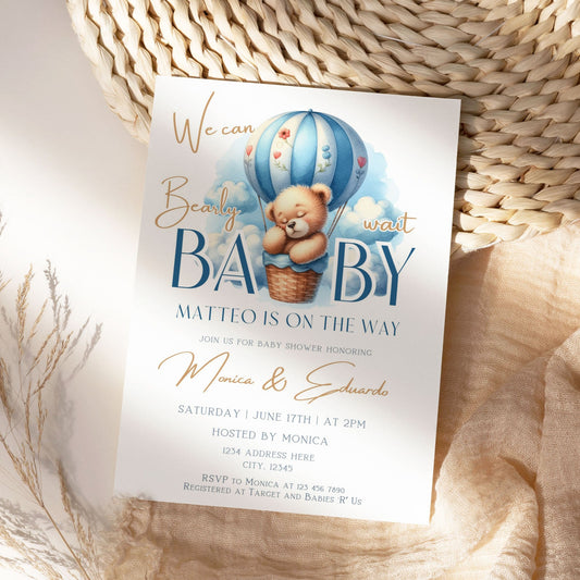 Warm and inviting baby shower invitation with a cute bear theme