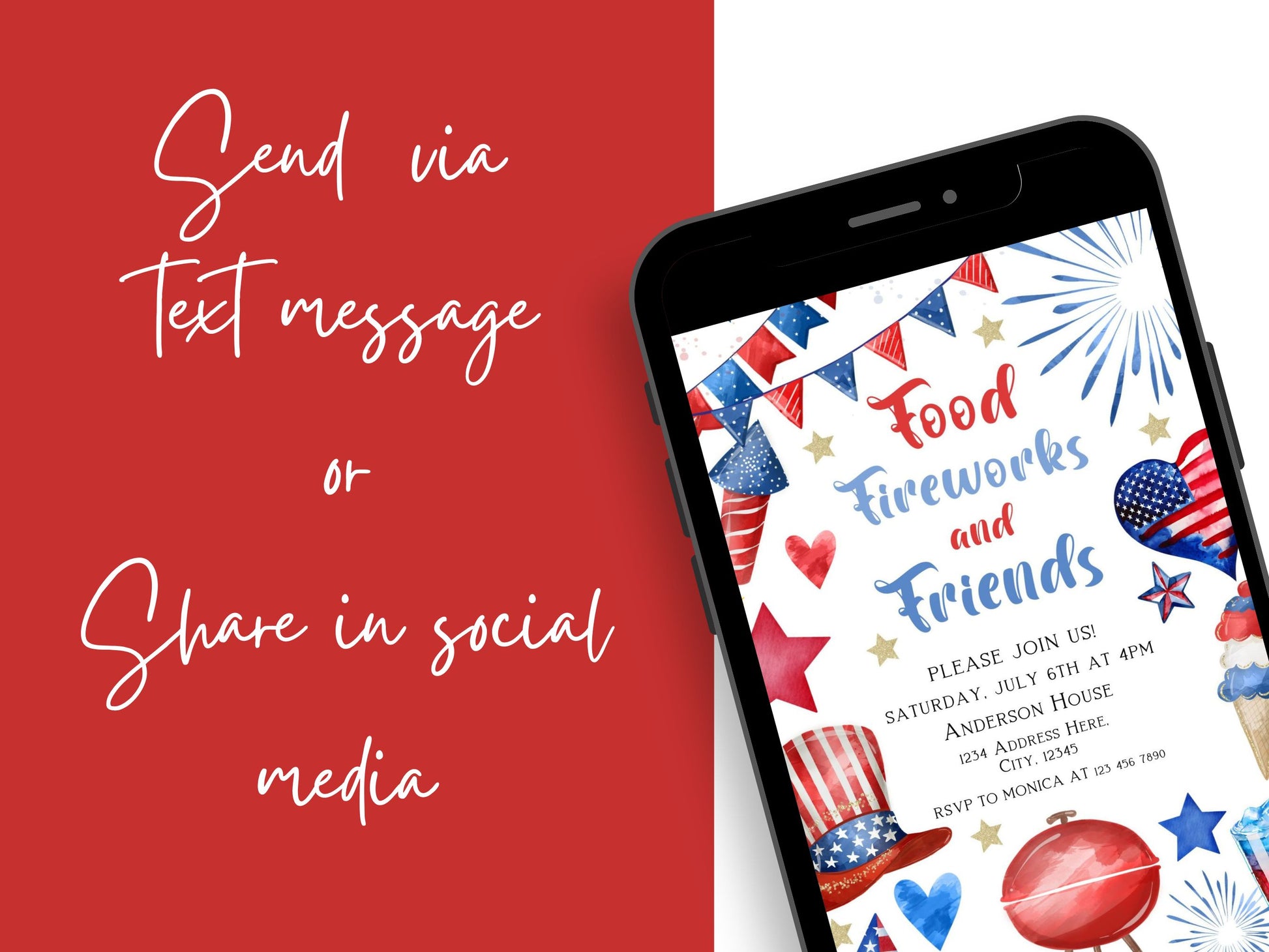 Customizable 4th of July BBQ and fireworks celebration invite