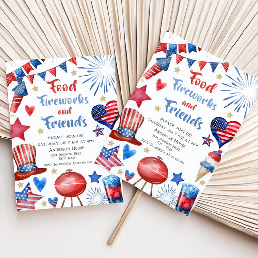 Customizable 4th of July BBQ and fireworks celebration invite