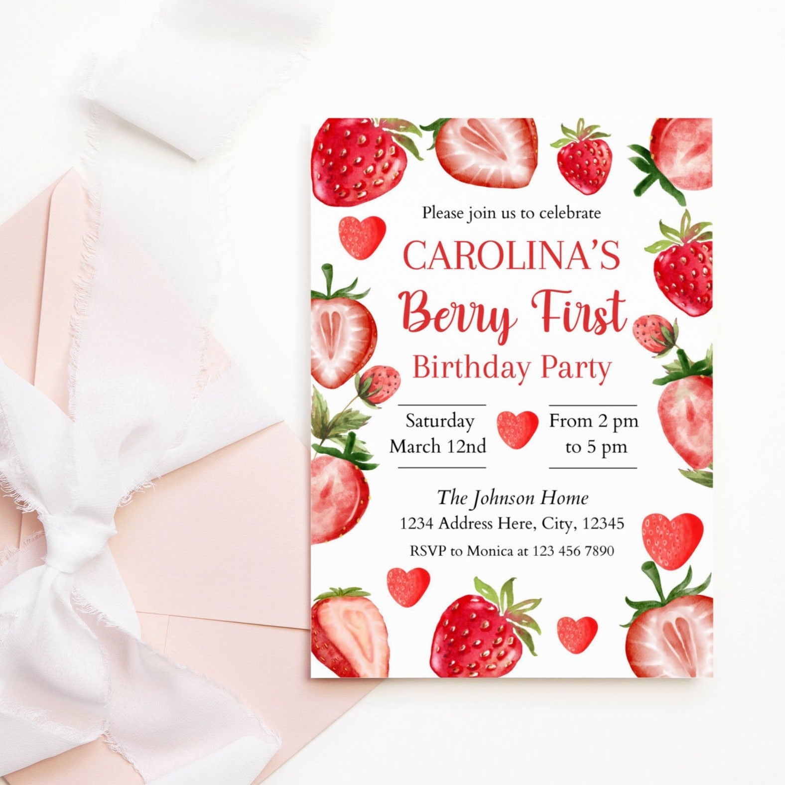 Customize your strawberry birthday invite in Canva