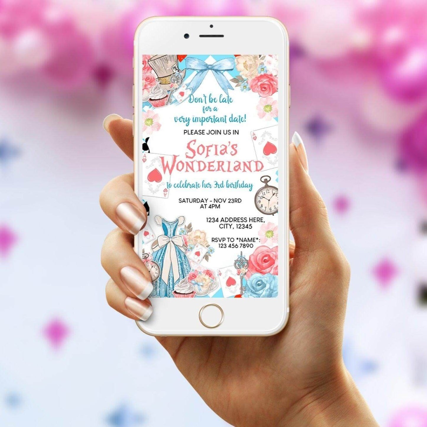 Alice in Wonderland Birthday Invitation - Perfect for text message! - Invitations - Mama Life Printables