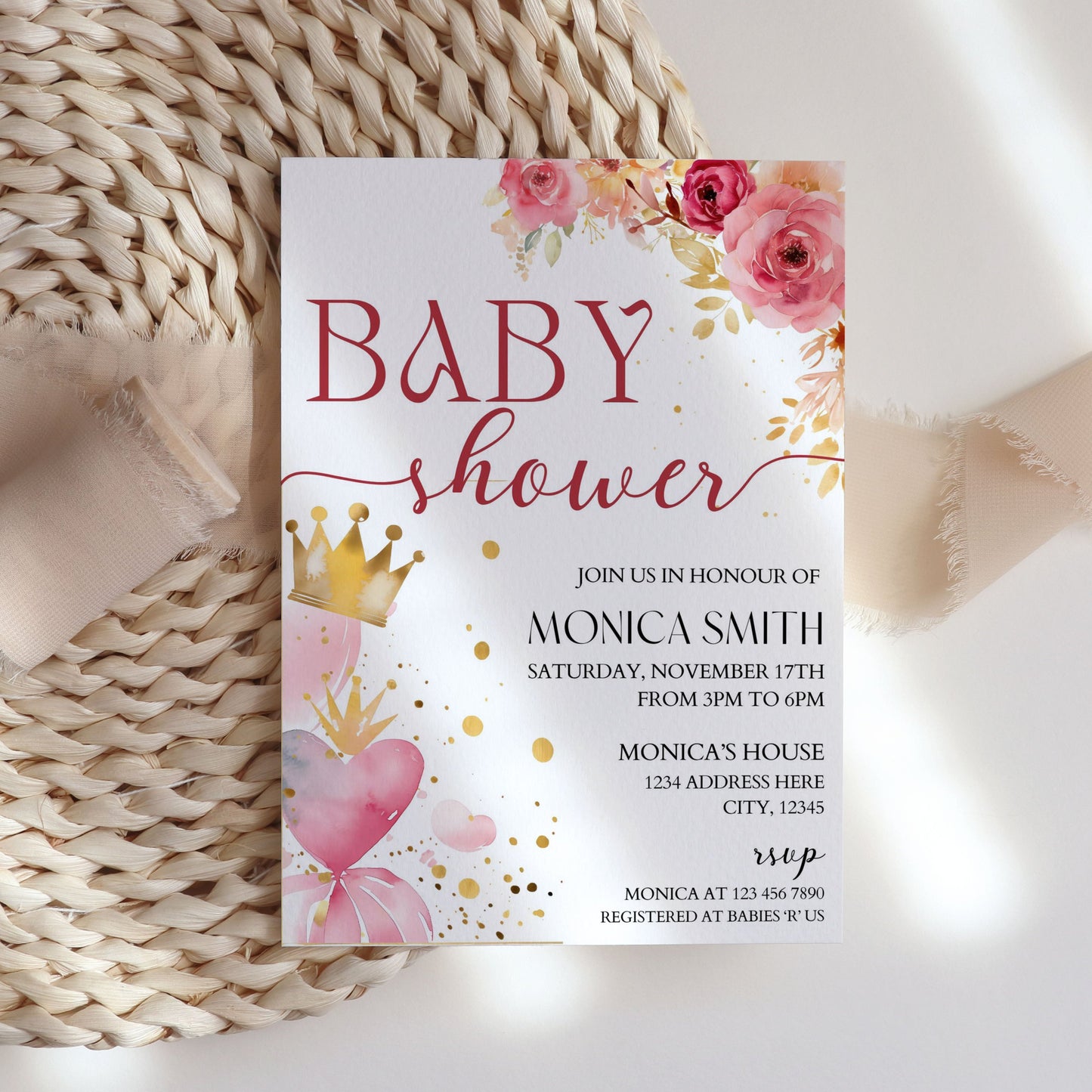 watercolor flowers baby shower invitation template