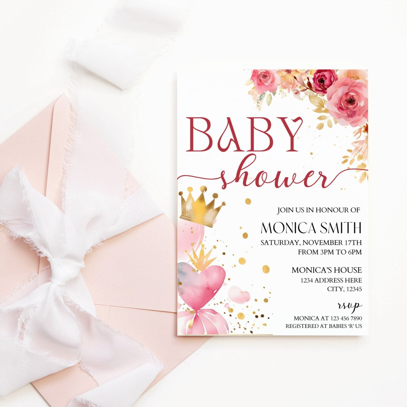 watercolor flowers baby shower invitation template