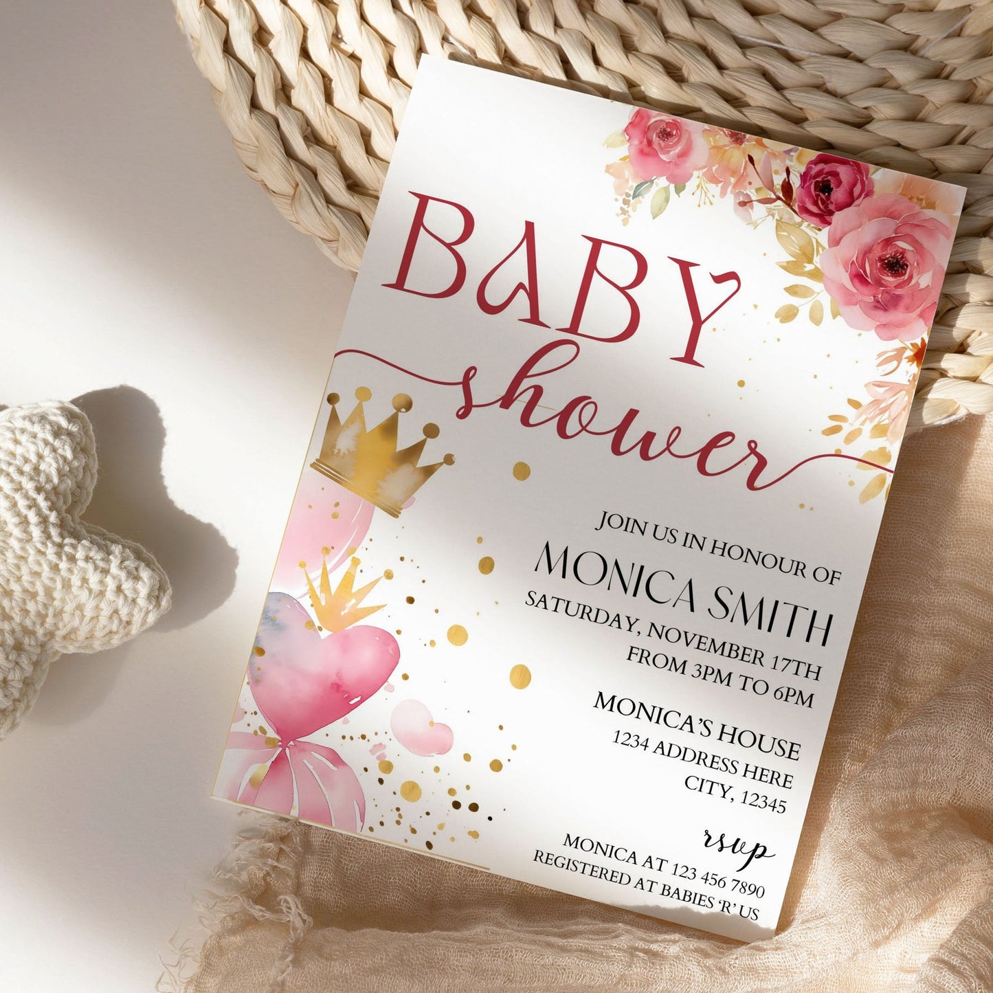 watercolor flowers baby shower invitation template