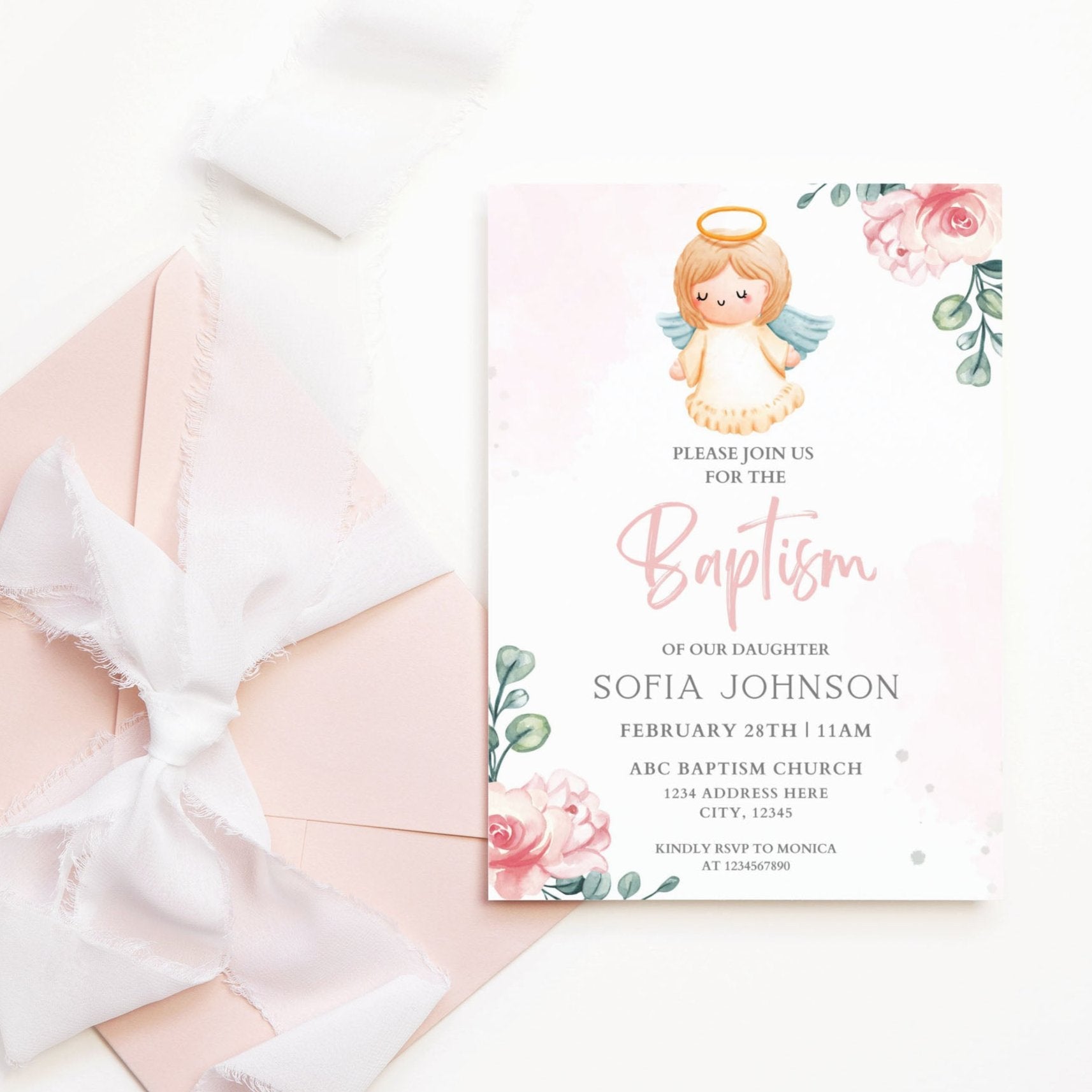 Baby girl baptism invitation