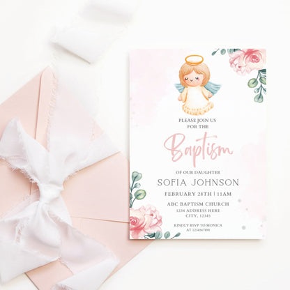 Baby girl baptism invitation