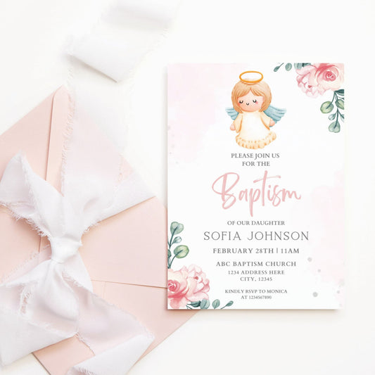 Baby girl baptism invitation