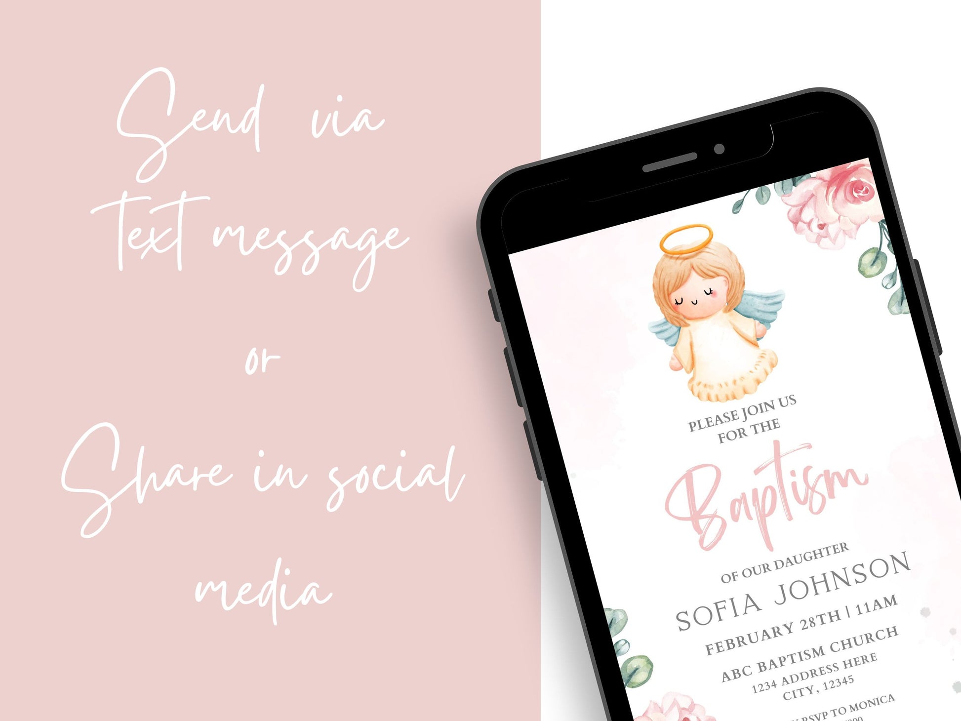 Baby girl baptism invitation