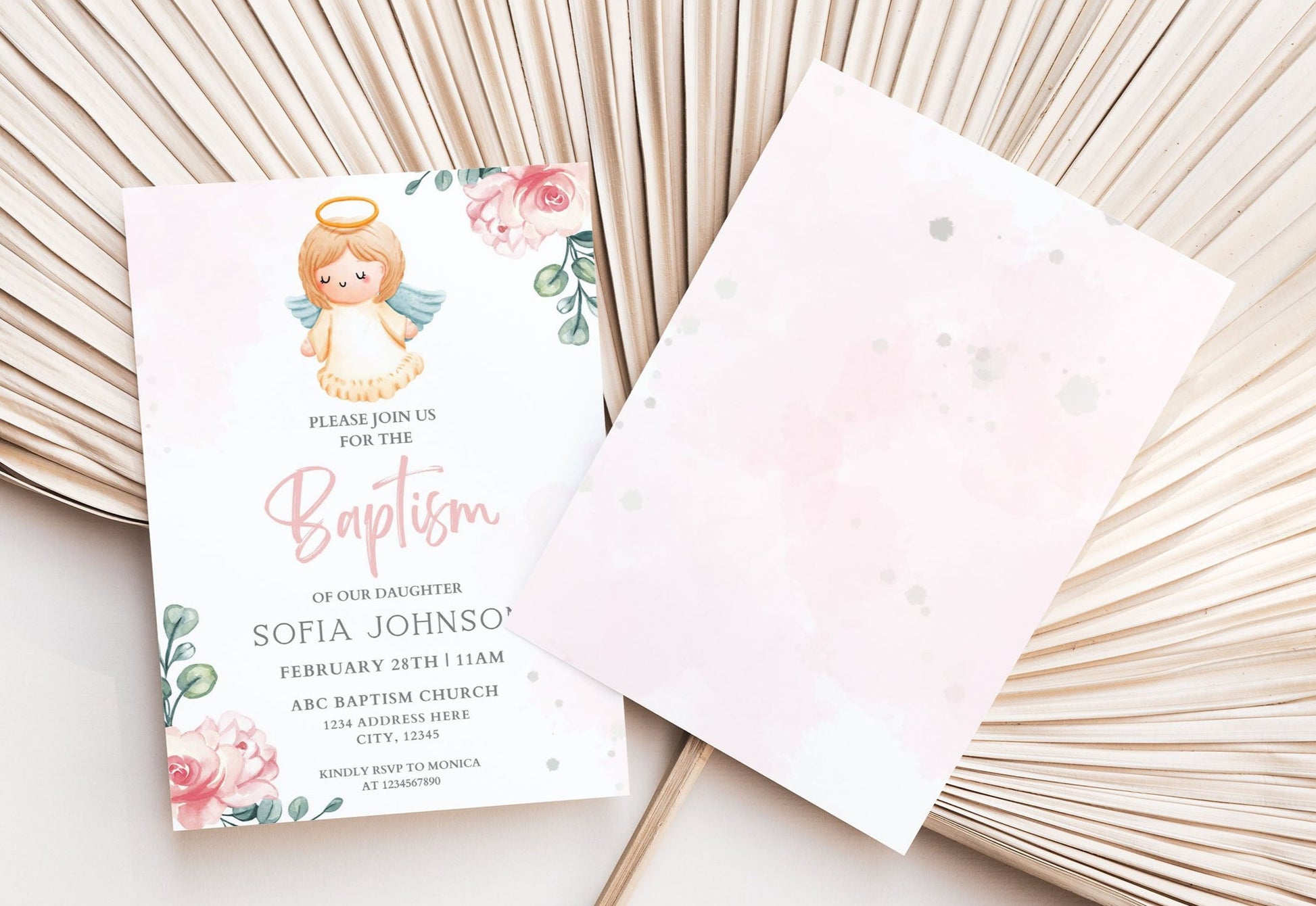 Baby girl baptism invitation