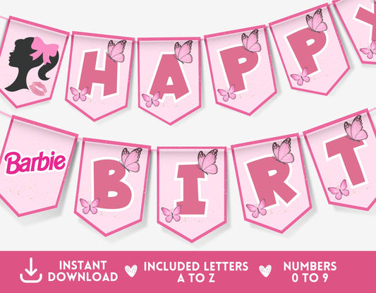 Barbie Party Banner | 1 Flag per Page - Party Supplies - Mama Life Printables