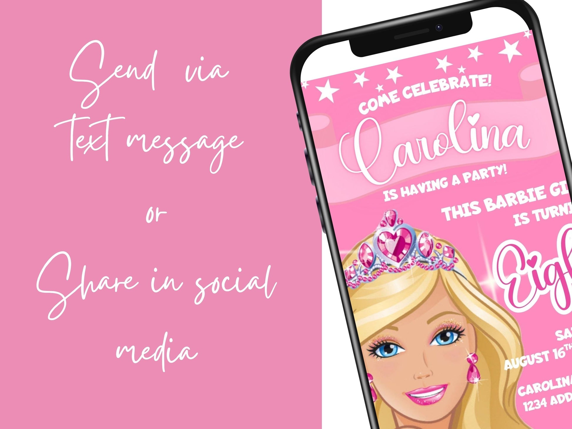Barbie Editable Invitation Template Instant Download Party Invite