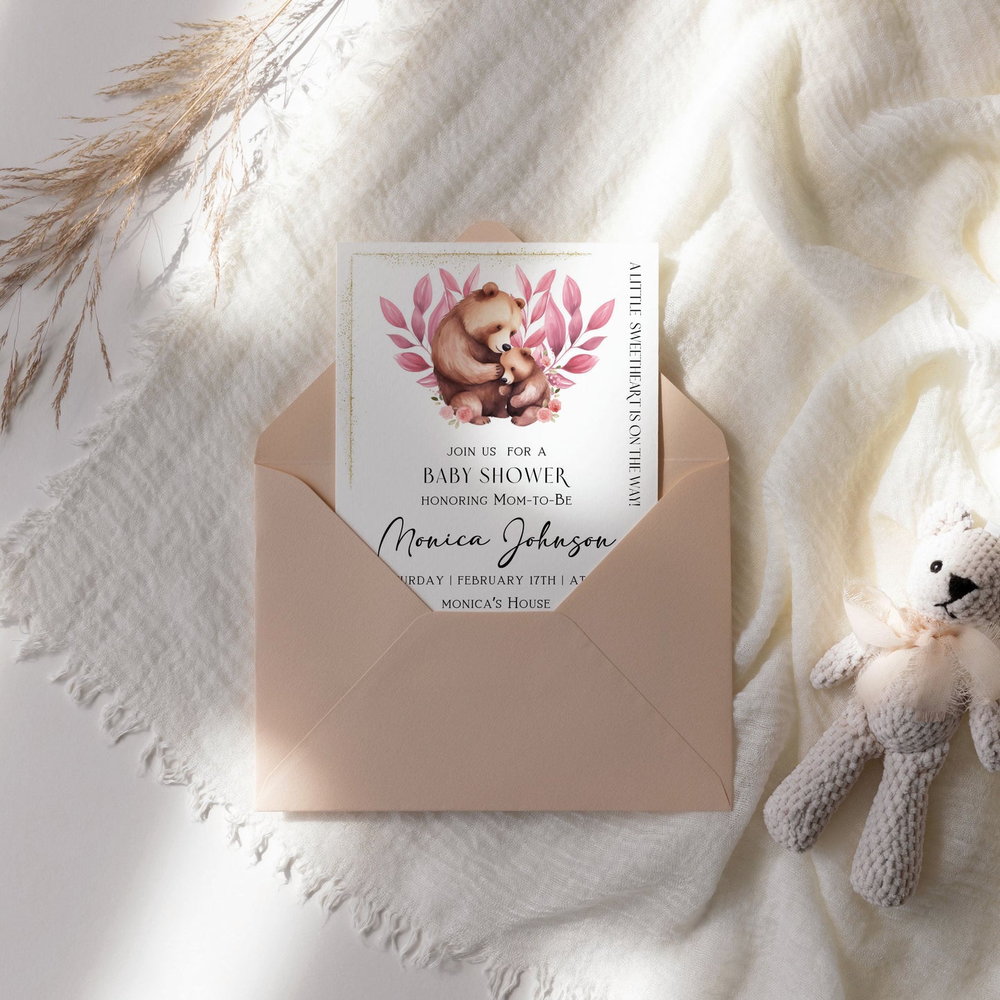 Bear-themed baby shower invitation