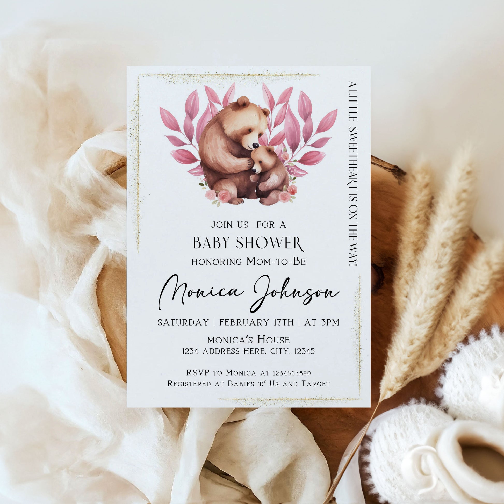 Bear-themed baby shower invitation