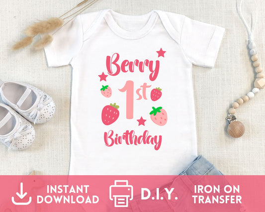 Berry 1st Birthday Sublimation Transfer for Baby Bodysuit or T-Shirt - Sublimation Transfer - Mama Life Printables