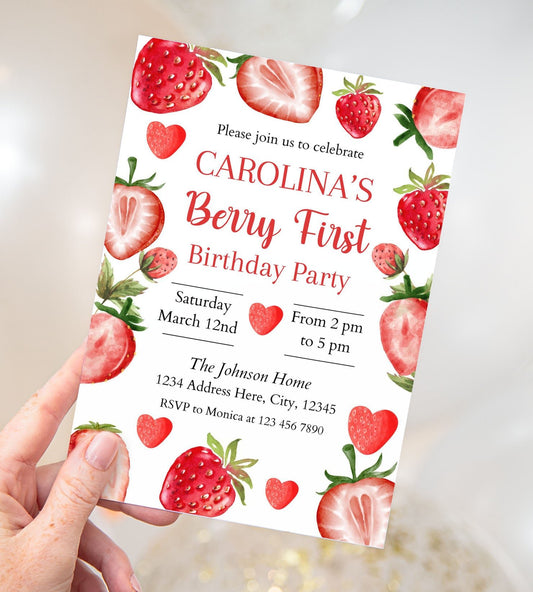 Berry First Birthday Invitation - Canva Template - Invitations - Mama Life Printables