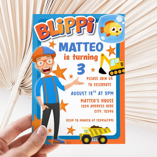 editable Blippi birthday invitation