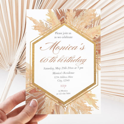 Boho 60th Birthday Invitation - Canva Template - Invitations - Mama Life Printables
